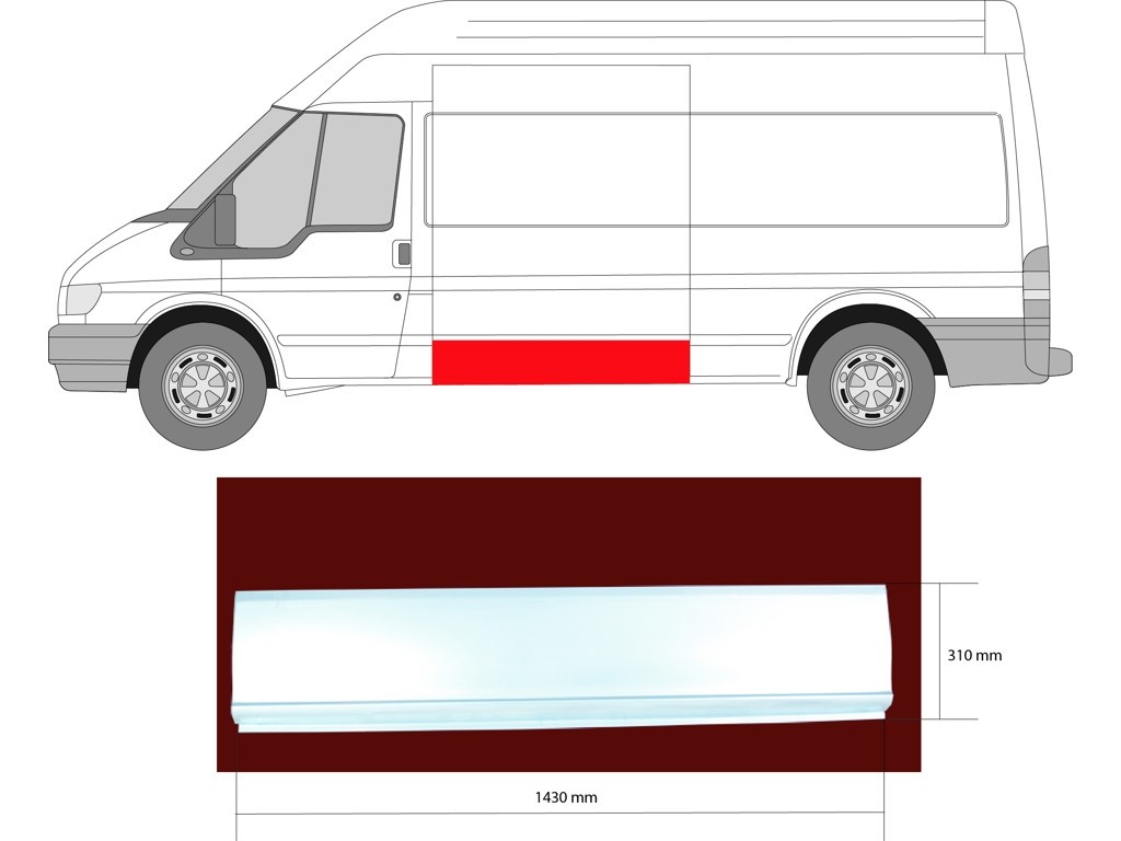 Ford Transit Mk6 2000-2006 Side Panel Repair Piece Lower Section (Long Wheel Base Models)